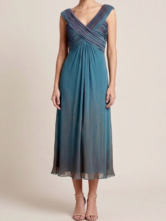 Tadashi Shoji Dresses & Skirts - NWT Tadashi Shoji 100% Silk Iridescent Teal Pleated Crinkle Chiffon Dress 14